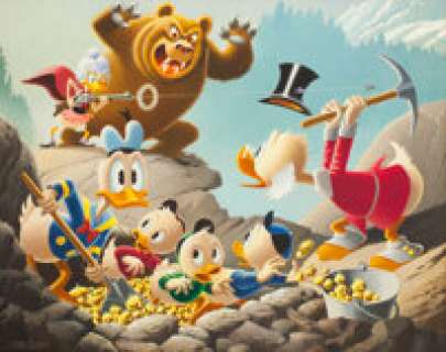 Carl Barks Trespassers Will Be Ventilated Oil Painting Original Art (1988). Glittering Goldie get‘s Scrooge and -
