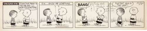Charles Schulz Peanuts Daily Comic Strip Original Art dated 11-7-55 (United Feature Syndicate, 1955). Linus - | Heritage