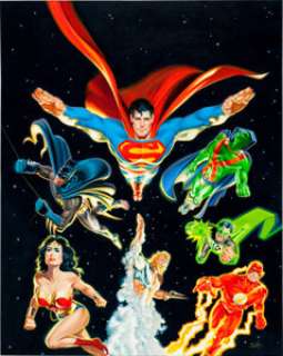 Joe DeVito Justice League of America Painting Original Art (undated). DC mightiest heroes, Superman, -