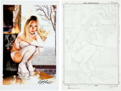 Greg Horn Emma Frost #7 Cover Pencil Preliminary Original Art (Marvel, 2004).  Offered here is the original -