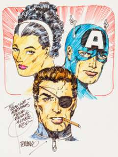 Jim Steranko - Nick Fury, Captain America, and Countess Val Sketch Original Art (c. 1970s). Holy Hannah! This -