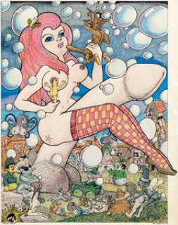 Art Spiegelman "Blowing Bubbles" Illustration Original Art (1970). A gigantic buxom, -