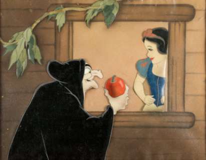 Snow White and the Seven Dwarfs Old Hag with Apple and Snow White Production Cel Courvoisier Setup (Walt - | Heritage