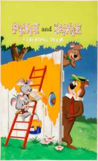  - Frank McSavage Pixie and Dixie Coloring Book Cover Painting with Yogi Bear and Boo-Boo Original Art (Dell/Whitman ...