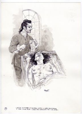 Riccardo Mannelli | Illustrazione per romanzo uscito a puntate su La Repubblica. Formato cm. 24 x 33. Biro su cartoncino. Firmato. | Art e Fumetto