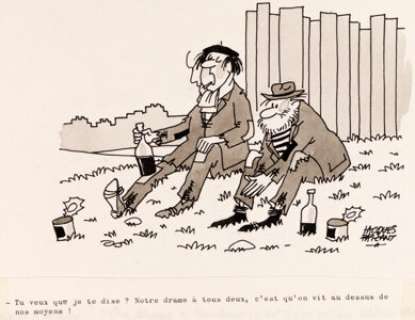 Jacques Faizant - Echo de la Horde Illustration Satirique (Magazine Jour de France n°980, 1973). Jacques Faizant Echo de la Horde Original Art Comic Strip (Magazine Jour de France n°980, 1973).