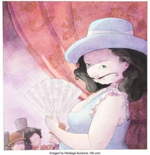 Quentin Gréban La Femme Ã  la Moustache (The Woman with a Mustache) Illustration Original Art (Mijade, Undated). ...