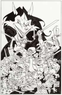 Sakai, Stan | Stan Sakai Teenage Mutant Ninja Turtles / Usagi Yojimbo Cover Re-Creation Original Art (c. 2017).... | Heritage