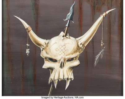 Magic the Gathering Artist - Dan Frazier Magic The Gathering Alpha Edition Orcish Oriflamme Card Illustration Original Art (Wizards of the Coast, 1993)....