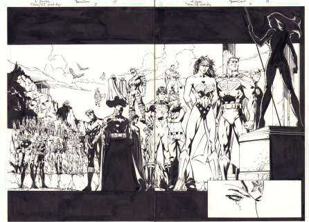 Ale Garza, Trevor Scott - Titans / Young Justice: Graduation Day #3 Pgs. 17 & 18 Dps - Superman, Batman, Wonder Woman, Flash, Green Lanterns, Captain Marvel, Nightwing, Wonder Girl, Superboy, Power Girl & Many More Heroes At Donna Troy‘s Funeral Dps - 2003