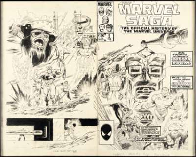Ron Frenz and John Byrne - The Marvel Saga the Official History of the Marvel Universe #3 Wraparound Cover Original Art (Marvel, 1986).