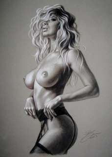 Sly | Sly - Original drawing - black and white - Pin up art - Size: 31 x 42 cm. - (2023) | Catawiki