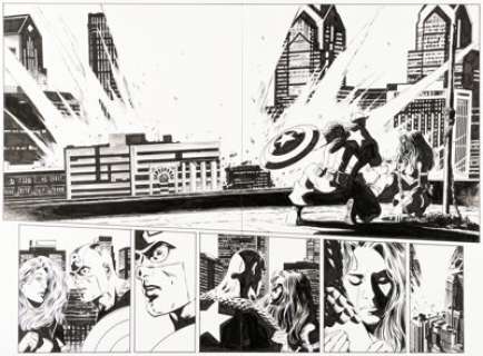 Steve Epting Captain America #6 Double Page Spread 19-20 Original Art (Marvel, 2005). (Total: 2 Original Art)