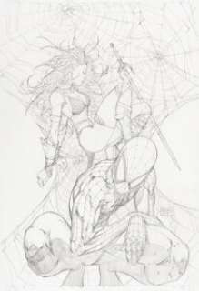 Michael Turner Spider-Man / Red Sonja #2 Variant Cover Original Art (Marvel/Dynamite, 2007).