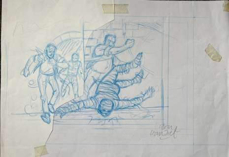 Ron Van Riet | Van Riet, Ron - Originele schets - Robert en Bertrand - Voorstudie voor ex-libris voor trilogie - (2018) | Catawiki