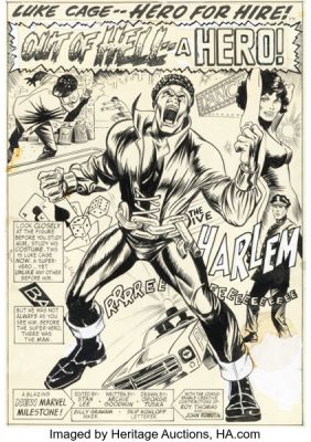 George Tuska and Billy Graham Hero For Hire #1 Luke Cage First Appearance Splash Page 1 Original Art (Marvel, 1972). | Heritage