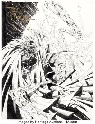 Todd McFarlane and Chance Wolf Riot Magazine #1 Spawn Unpublished Cover Original Art (Metropolis Publishing, 1997). (Total: 2 Items) | Heritage