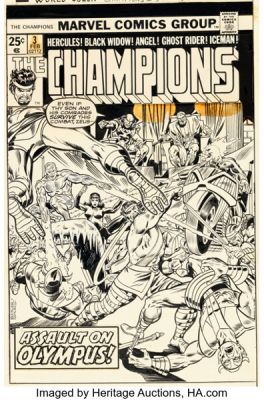 Rich Buckler and Dan Adkins The Champions #3 Cover Original Art (Marvel, 1976).