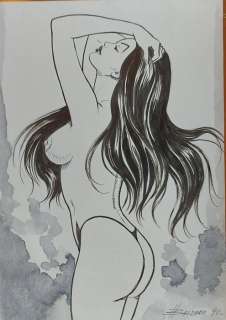 Balzano Birago | Zora la Vampira - Balzano Birago - illustrazione originale acquarello e china - Frau Murder - Page volante - (1990) | Catawiki