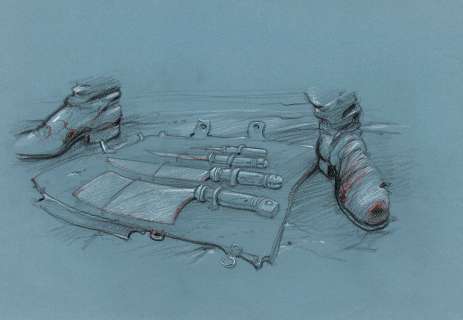 Enki Bilal | La couleur de l’air, case originale à la gouache de couleur et aux pastels gras pour cet album publié en 2014 chez Casterman. | Septimus