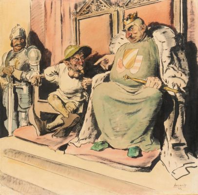 BOCCASILE GINO (1901 - 1952) - Bertoldo and the king Alboino fot "Bertoldo Bertoldino e Cacasenno" | Capitolium Art