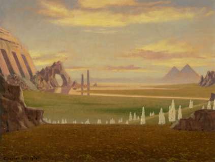Chesley Bonestell (American, 1888-1986) When Worlds Collide movie illustration, Zira Landscape Oil on canvas 7-1/2 x ... | Heritage