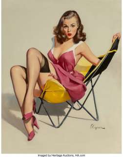 Gil Elvgren (American, 1914-1980) Low Down Feelings, circa 1955 Oil on canvas 30 x 24 inches (76.2 x 61.0 cm) Signed...