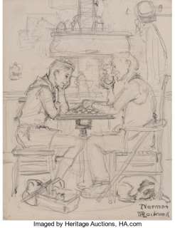 Norman Rockwell (American, 1894-1978) A Good Turn, Boy Scouts study Pencil on paper 7-3/8 x 5-5/8 inches (18.7 - | Heritage