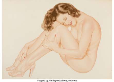 Alberto Vargas (Peruvian/American, 1896-1982). Nice and Easy, Legacy Nude #8 study, 1953. Watercolor on board. 18-3/8 x ... | Heritage