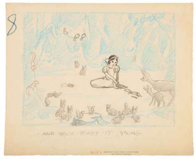 SNOW WHITE FEEDING FOREST ANIMAL FRIENDS ORIGINAL CONCEPT ART. | Hake’s