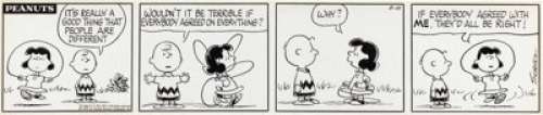Charles Schulz - Peanuts Daily Comic Strip Original Art, dated 5-19-70 (United Feature Syndicate, 1970). Lucy is - | Heritage