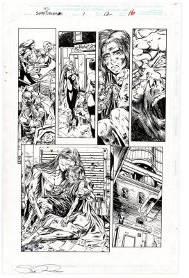 Eaglesham-Koblish | Tavola originale per 2099 AD GENESIS issue 1. Cm.28,5 x 44. MARVEL, 1996. Pag.12. Firmata da Koblish. | Art e Fumetto