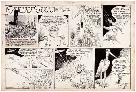 "TINY TIM" FIGHTING ROBOT ARMY 1936 SUNDAY PAGE ORIGINAL ART. | Hake’s