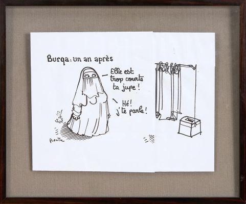 Lot 124 - Plantu (né en 1951) Burqa : un an après Encre sur papier signé en… | Fauve Paris