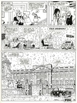 Bédu | Lot 298 - Clifton, Mortelle saison, planche originale à l’encre de chine avec Buckingham Palace en dernière case pour cet album paru en 1993 au Lombard. | Septimus