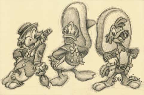 Joan Vizcarra - The Three Caballeros - Original Pencil Drawing - Hand Signed | Catawiki