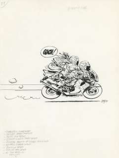 Bar2 (Debarre, Christian) - 1 Original drawing - Joe Bar Team - Le Sportif Frime (Encyclopédie Imbécile de la Moto) - 1998 | Catawiki