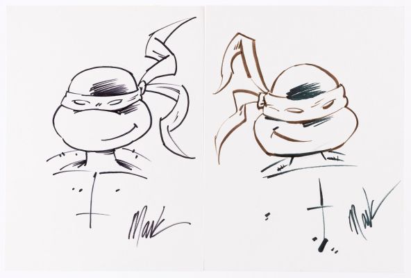 Lot 41 - MARK MARTIN TEENAGE MUTANT NINJA TURTLES ORIGINAL ART SKETCH PAIR. | Hake’s