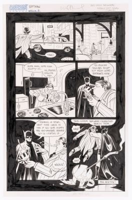 Lot 78 - MICHAEL ALLRED BATMAN BLACK AND WHITE #4 COMIC BOOK PAGE ORIGINAL ART. | Hake’s