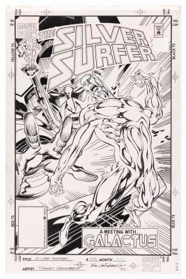 Lot 115 - TOM GRINDBERG SILVER SURFER VOL. 3 #102 COMIC BOOK COVER ORIGINAL ART. | Hake’s