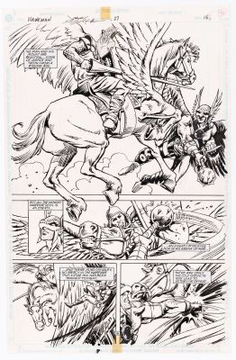 Lot 82 - STEVE LIEBER HAWKMAN VOL. 3 #27 COMIC BOOK PAGE ORIGINAL ART. | Hake’s