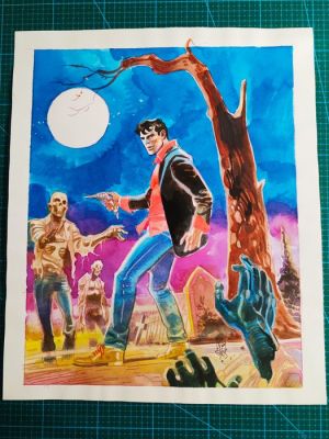 Siniscalchi, Luigi - Original colour drawing - Dylan Dog - "L‘alba dei Morti Viventi" Recreation