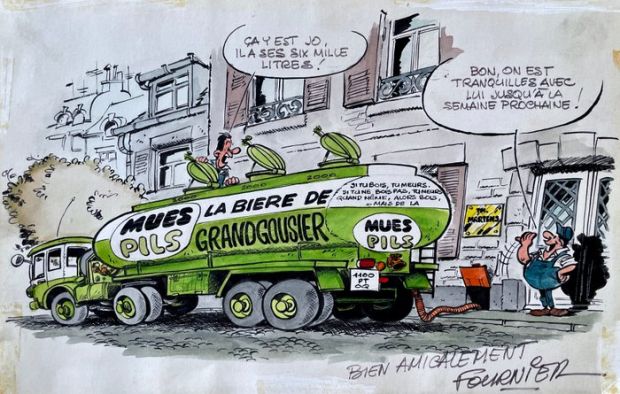 Fournier, Jean-Claude - 1 Original colour drawing - Mue Pils - Couverture du supplément Black & White Spirou T23 - (années 1970) | Catawiki
