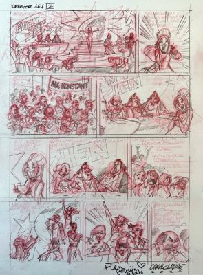 Cambré, Charel Original preliminary page - Veiling ten voordele van De Warmste Week 2025: potloodtekening van de Kiekeboes uit album 167 - 2025 | Catawiki