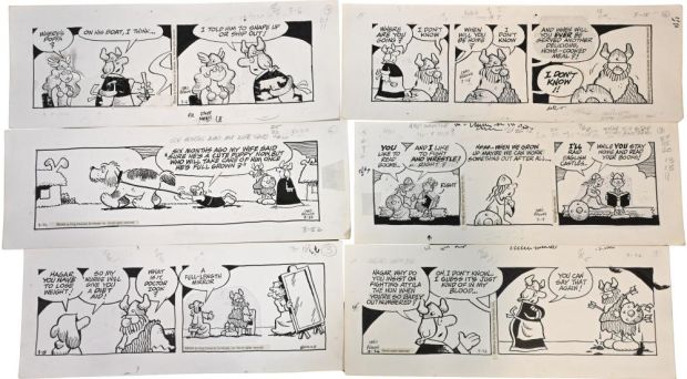 10 Chris Browne and Dick Hodgins Jr, Hagar the Horrible Daily Comic Strip Original Art, Ink on paper, ten original… | misc / divers