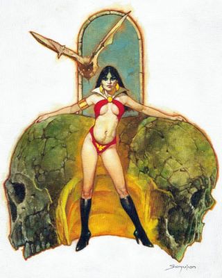 Sanjulian, Manuel Œuvre originale - Vampirella with Two Skulls – Hand Signed Original Oil Artwork | Catawiki