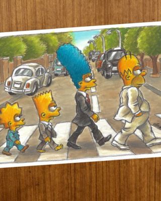 Vizcarra, Joan Œuvre originale - The Simpsons Family “Abbey Road Tribute” – Hand-Signed Original Gouache Painting | Catawiki