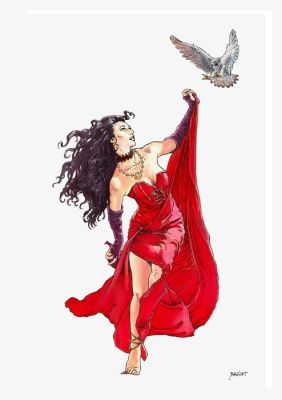 Barat, Alain - 1 Original colour drawing - Portraits de femmes - Femme au faucon - 2026 | Catawiki