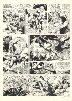 Kas | Planche originale n° 04 accompagnée de sa mise en couleurs - La Planète aux sortilèges - Hans | Daniel Maghen