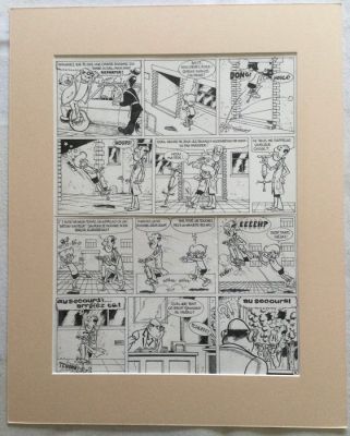 Devos, Jacques - 1 Original page - Génial Olivier - Alle gekheid op een springstok/Geniale Olivier springt een gat in de lucht - 1976 | Catawiki